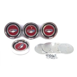 FORD FALCON 1966 SET DE 4 CENTRES D ENJOLIVEUR FALON STYLE METAL Falcon Style Steel Hub Cap Set SCOTT DRAKE C6BZ-1130-W