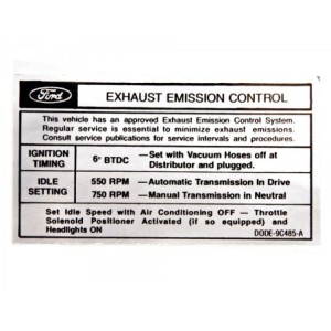 FORD MUSTANG 1970 DECALQUE POUR EMISSIONS BOITE MANUELLE ET AUTOMATIQUE 200 Auto Manual transmission Emissions decal SCOTT DRAKE