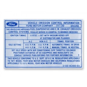 FORD MUSTANG 1971 200 DECALQUE POUR EMISSIONS BOITE MANUELLE AUTOMATIQUE Auto Manual transmission Emissions decal SCOTT DRAKE DF