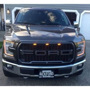 FORD F150 2015-2017 CALANDRE NOIR ABS LOGO FORD UNE PIECE STYLE RAPTOR FEUX LED AMBRES Matrix 17-5018-PW