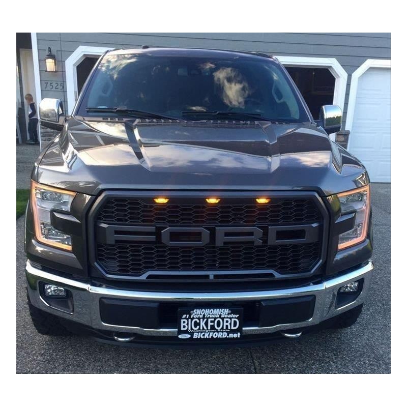 FORD F150 2015-2017 CALANDRE NOIR ABS LOGO FORD UNE PIECE STYLE RAPTOR FEUX LED AMBRES Matrix 17-5018-PW