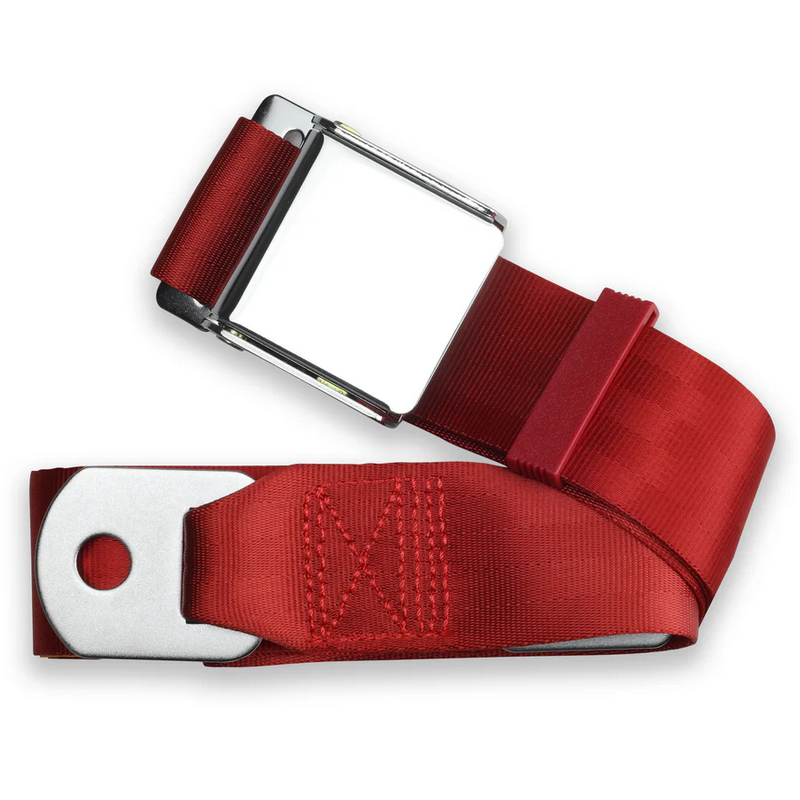 2pt bright red lap belt 75 chrome aviation buckle RETROBELT 258-BRD-75