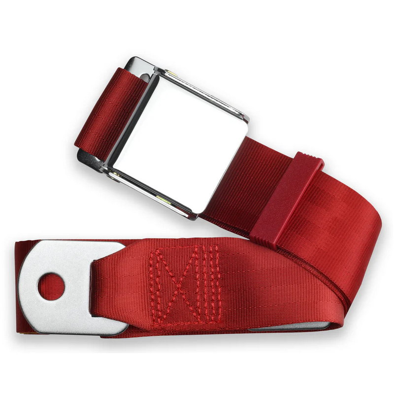 2pt bright red lap belt 90 chrome aviation buckle RETROBELT 258-BRD-90