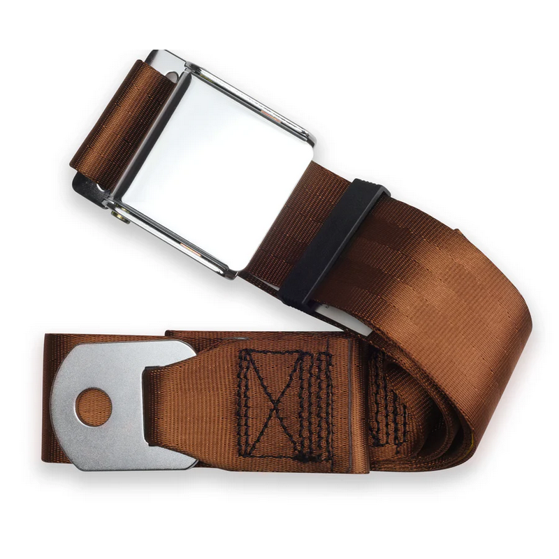 2pt brown lap belt 60 chrome aviation buckle RETROBELT 258-BRN-60