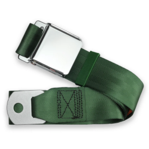 2pt dark green lap belt 60 chrome aviation buckle RETROBELT 258-DKG-60