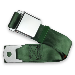 2pt dark green lap belt 60 chrome aviation buckle w/hardware RETROBELT 258-DKG-60-21