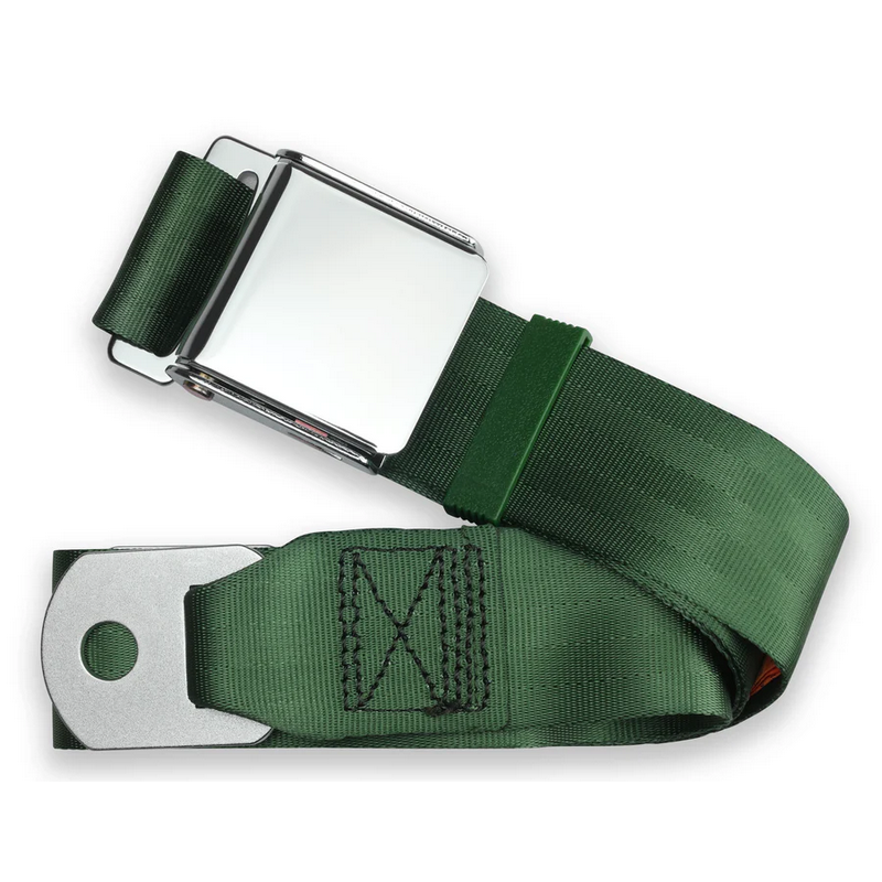2pt dark green lap belt 75 chrome aviation buckle RETROBELT 258-DKG-75