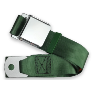 2pt dark green lap belt 75 chrome aviation buckle w/hardware RETROBELT 258-DKG-75-21