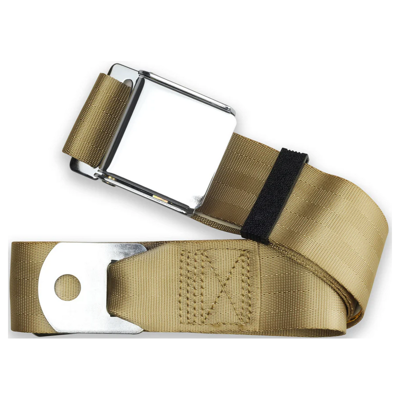 2pt tan lap belt 60 chrome aviation buckle w/hardware RETROBELT 258-SND-60-21