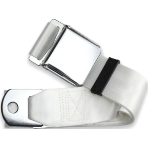 2pt white lap belt 75 chrome aviation buckle w/hardware RETROBELT 258-WHT-75-21