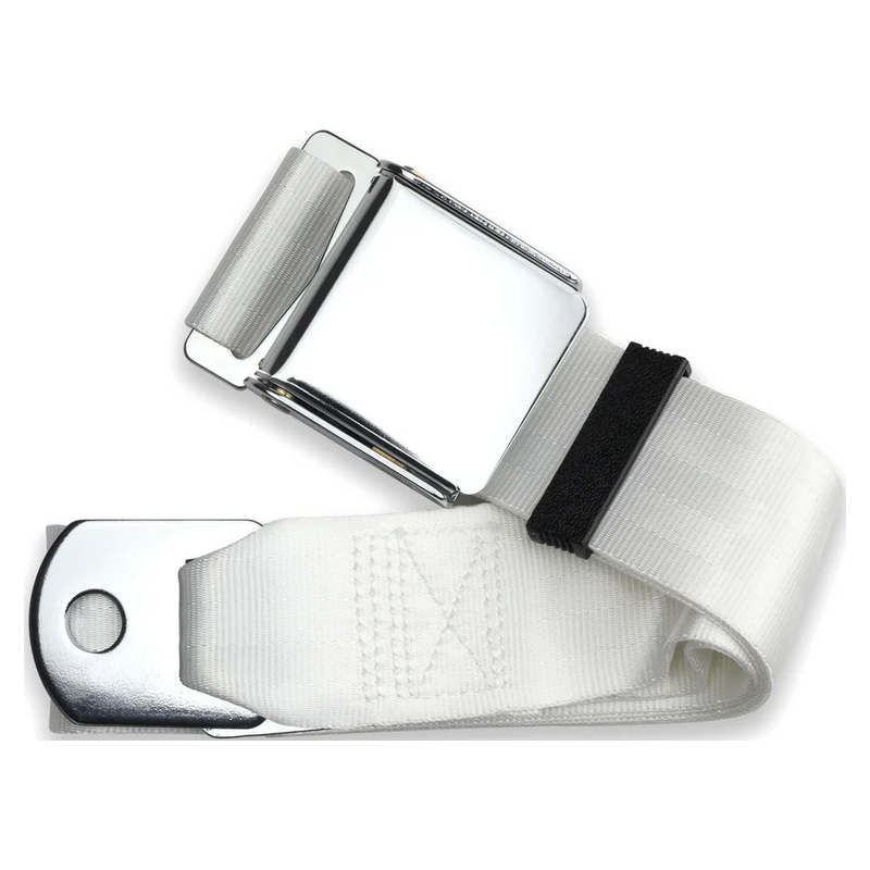 2pt white lap belt 75 chrome aviation buckle w/hardware RETROBELT 258-WHT-75-21