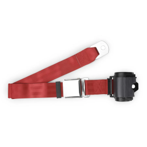 2pt bright red retractable lap belt chrome aviation buckle w/lap belt hardware kit RETROBELT 259-BRD-21