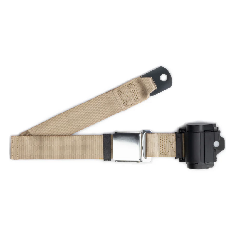 2pt sand retractable lap belt chrome aviation buckle w/lap belt hardware kit RETROBELT 259-SND-21