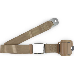 2pt tan retractable lap belt chrome aviation buckle w/lap belt hardware kit RETROBELT 259-TAN-21