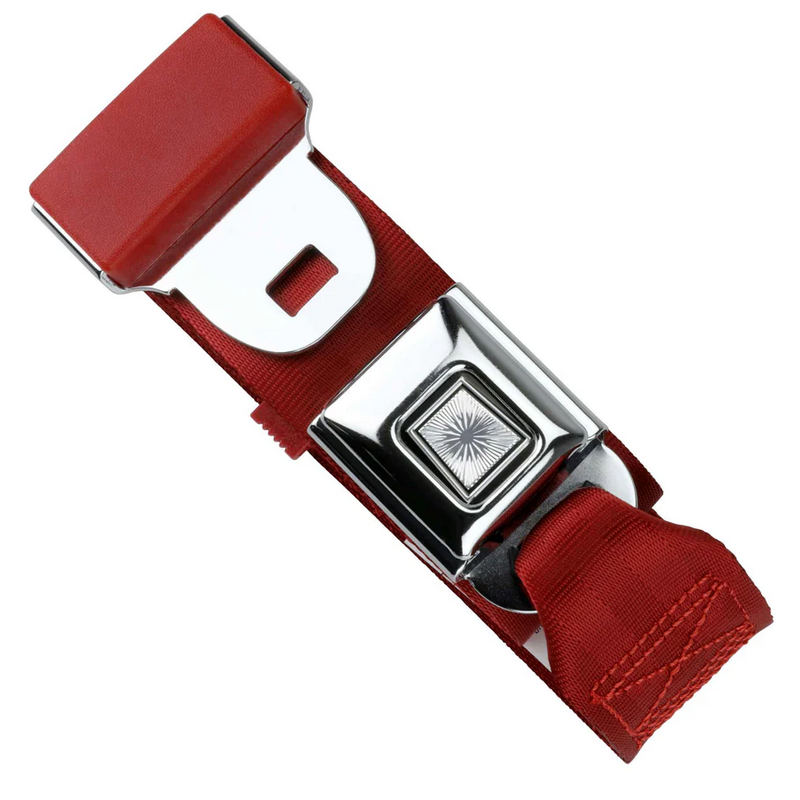 2pt dark red lap belt 75 starburst pushbutton buckle w/lap belt hardware kit RETROBELT 268-DKR-75-21
