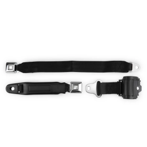 2pt black retractable lap belt chrome starburst pushbutton 20 buckle RETROBELT 269-BLK-20