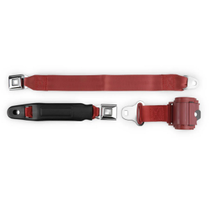 2pt bright red retractable lap belt chrome starburst pushbutton 20 buckle RETROBELT 269-BRD-20