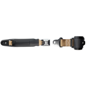 2pt tan retractable lap belt chrome starburst pushbutton 12 buckle w/lap belt hardware kit RETROBELT 269-TAN-12-21