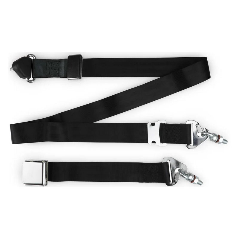 3pt black non retractable lap & shoulder belt chrome aviation 12 buckle RETROBELT 358-BLK-12