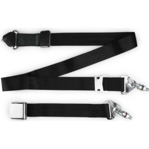 3pt black non retractable lap & shoulder belt chrome aviation 12 buckle & installation hardware RETROBELT 358-BLK-12-32