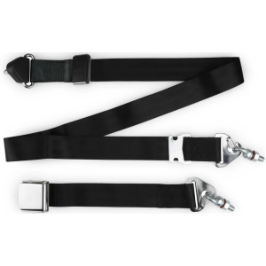 3pt black non retractable lap & shoulder belt chrome aviation 20 buckle & installation hardware RETROBELT 358-BLK-20-31