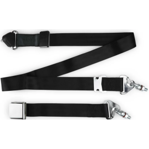 3pt black non retractable lap & shoulder belt chrome aviation 20 buckle & installation hardware RETROBELT 358-BLK-20-32