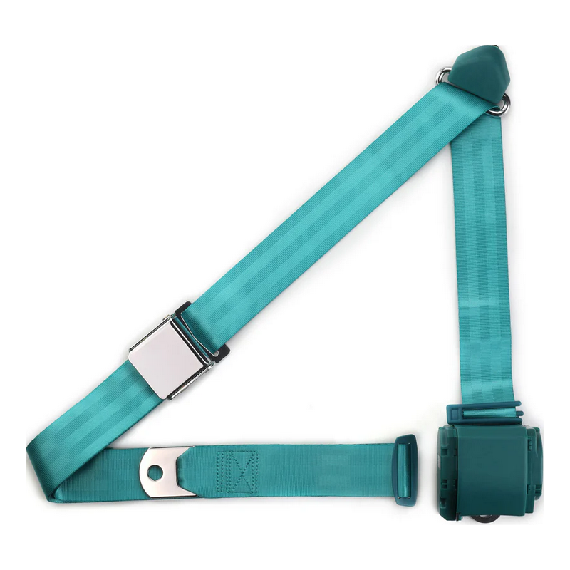 3pt aqua retractable lap & shoulder belt chrome aviation buckle RETROBELT 359-AQA