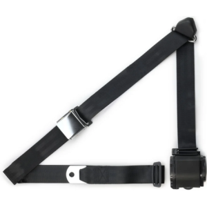 3pt black retractable lap & shoulder belt chrome aviation buckle RETROBELT 359-BLK