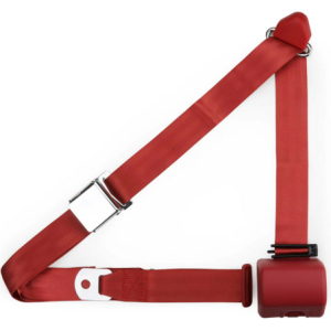 3pt bright red retractable lap & shoulder belt chrome aviation buckle RETROBELT 359-BRD
