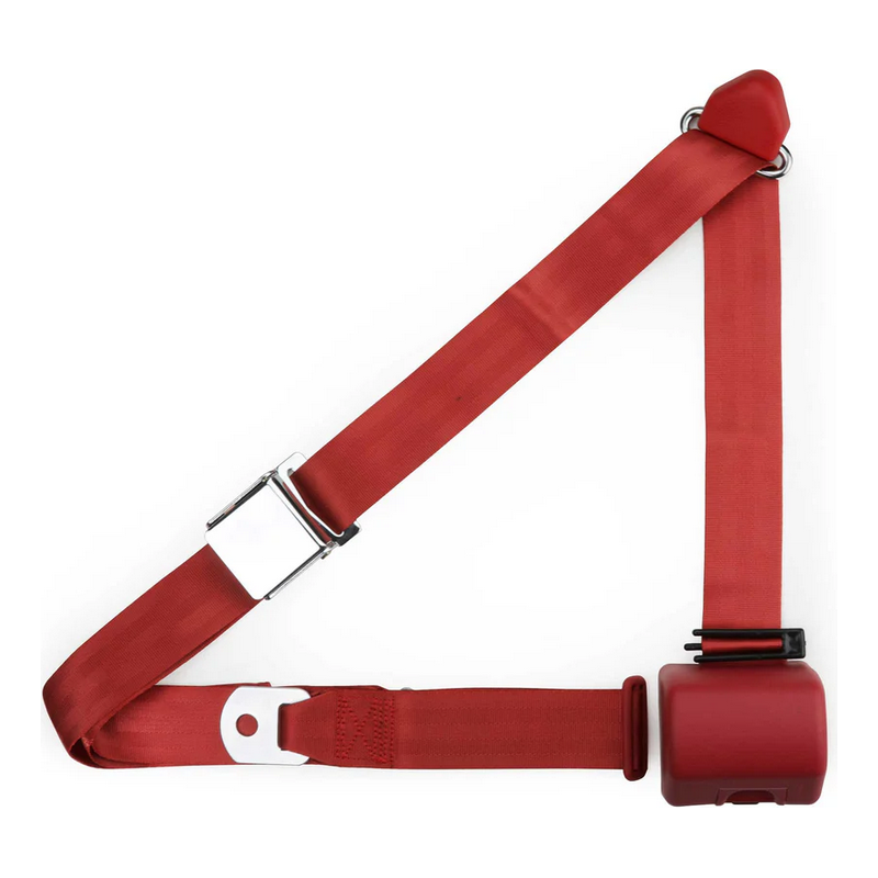 3pt bright red retractable lap & shoulder belt chrome aviation buckle RETROBELT 359-BRD
