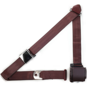3pt burgundy retractable lap & shoulder belt chrome aviation buckle RETROBELT 359-BRG