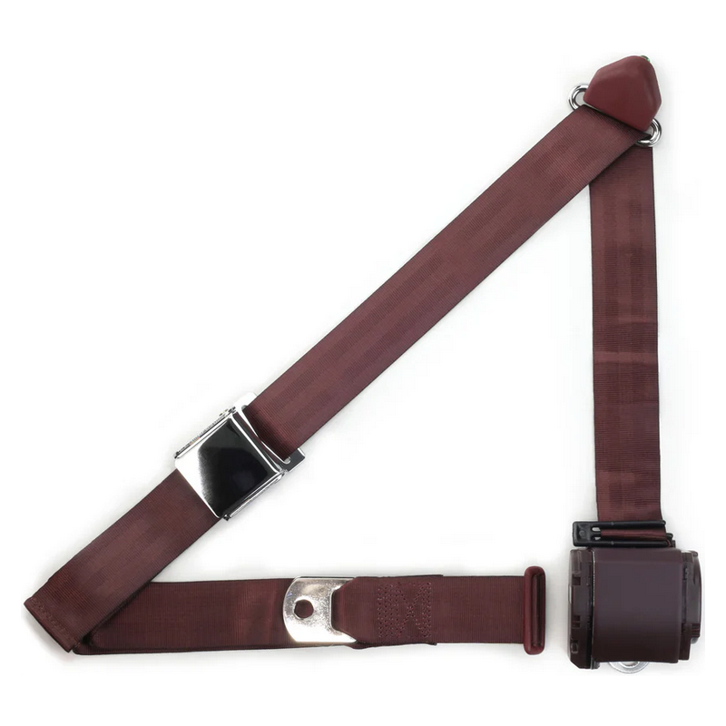 3pt burgundy retractable lap & shoulder belt chrome aviation buckle RETROBELT 359-BRG