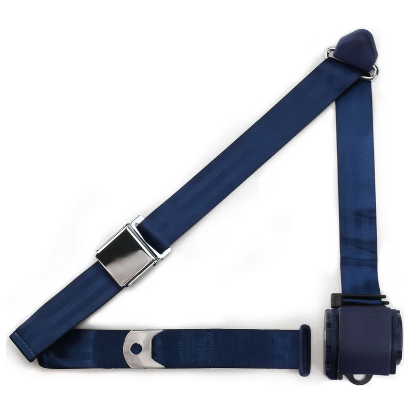3pt dark blue retractable lap & shoulder belt chrome aviation buckle RETROBELT 359-DKB