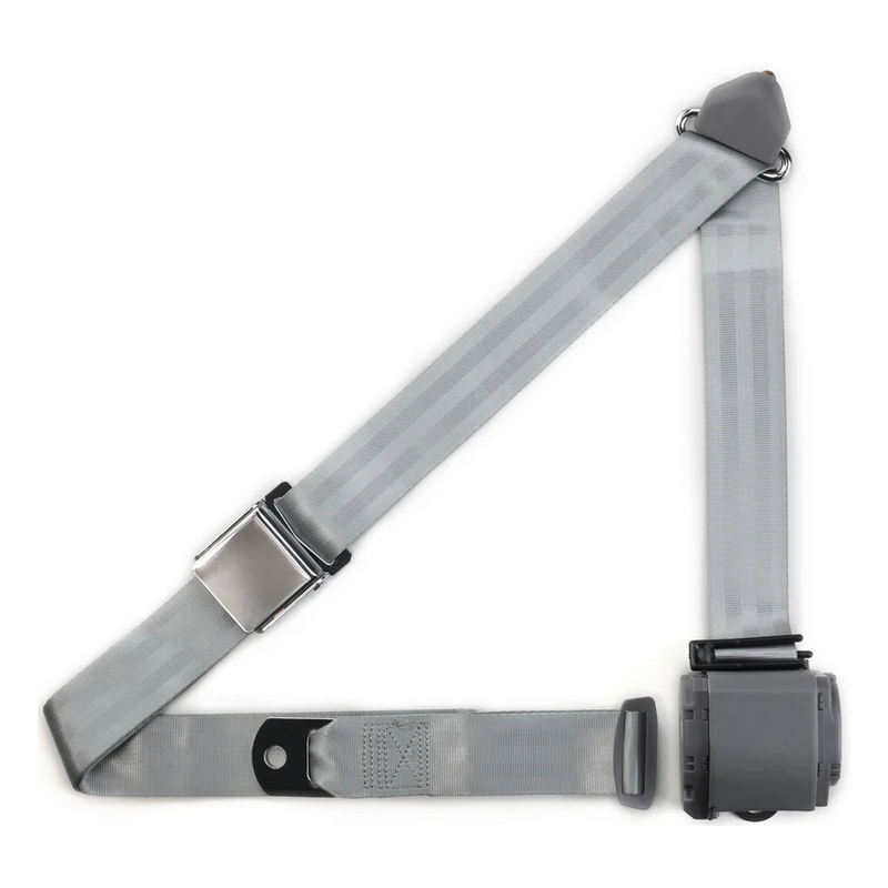 3pt grey retractable lap & shoulder belt chrome aviation buckle RETROBELT 359-GRY