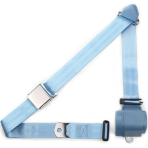 3pt powder blue retractable lap & shoulder belt chrome aviation buckle RETROBELT 359-PDB