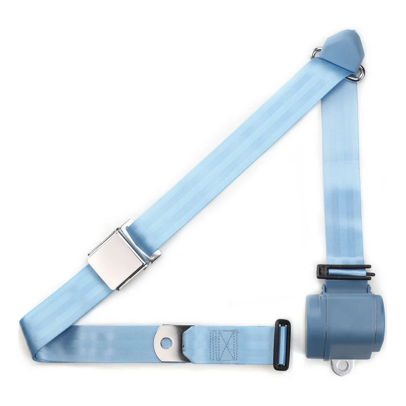 3pt powder blue retractable lap & shoulder belt chrome aviation buckle RETROBELT 359-PDB