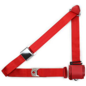 3ptred retractable lap & shoulder belt chrome aviation buckle RETROBELT 359-RED