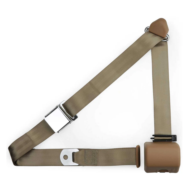 3pt tan retractable lap & shoulder belt chrome aviation buckle RETROBELT 359-TAN