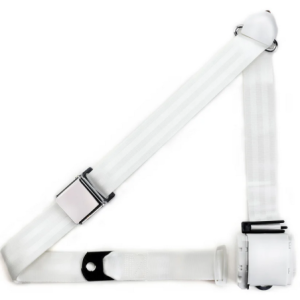 3pt white retractable lap & shoulder belt chrome aviation buckle RETROBELT 359-WHT
