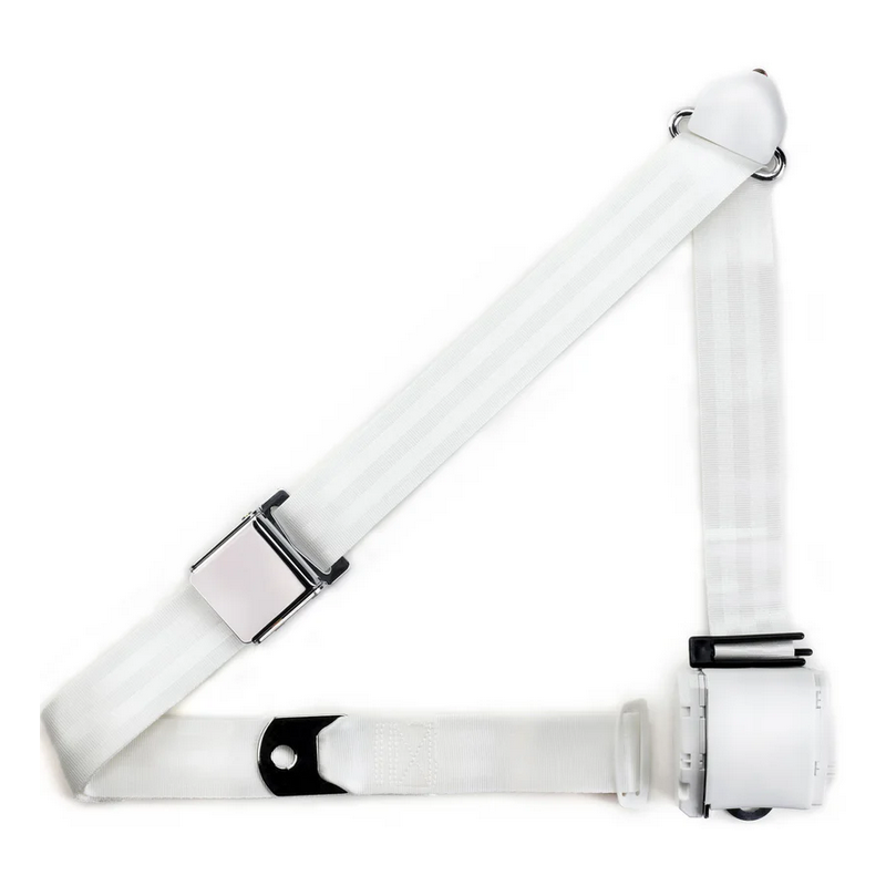 3pt white retractable lap & shoulder belt chrome aviation buckle RETROBELT 359-WHT