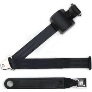 3pt black retractable lap & shoulder belt starburst pushbutton buckle in 12 sleeve RETROBELT 369-BLK-12