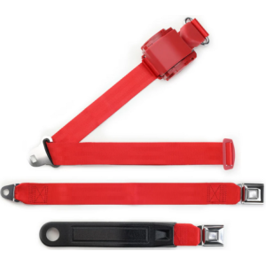 3pt bright red retractable lap & shoulder belt starburst pushbutton 20 buckle RETROBELT 369-BRD-20