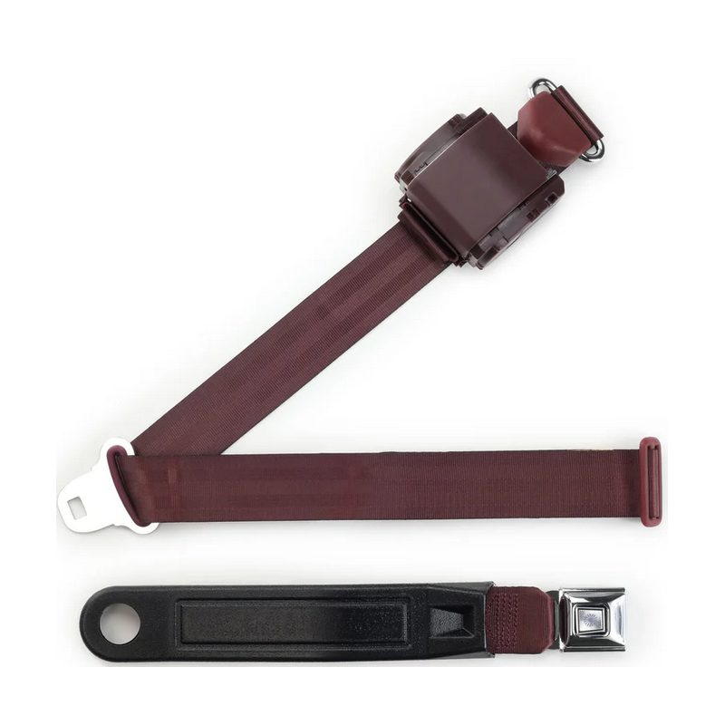 3pt burgundy retractable lap & shoulder belt starburst pushbutton buckle in 12 sleeve RETROBELT 369-BRG-12