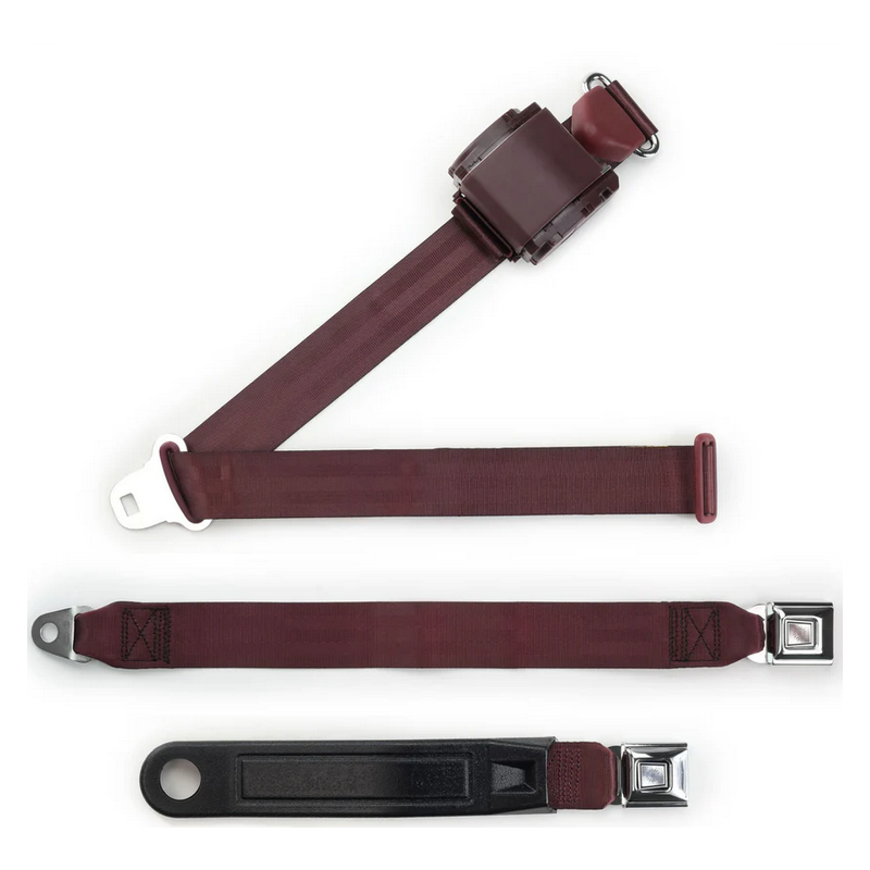 3pt burgundy retractable lap & shoulder belt starburst pushbutton 20 buckle RETROBELT 369-BRG-20