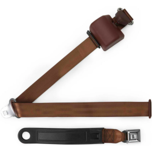 3pt brown retractable lap & shoulder belt starburst pushbutton buckle in 12 sleeve RETROBELT 369-BRN-12
