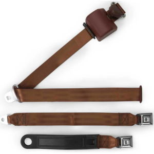 3pt brown retractable lap & shoulder belt starburst pushbutton 20 buckle RETROBELT 369-BRN-20
