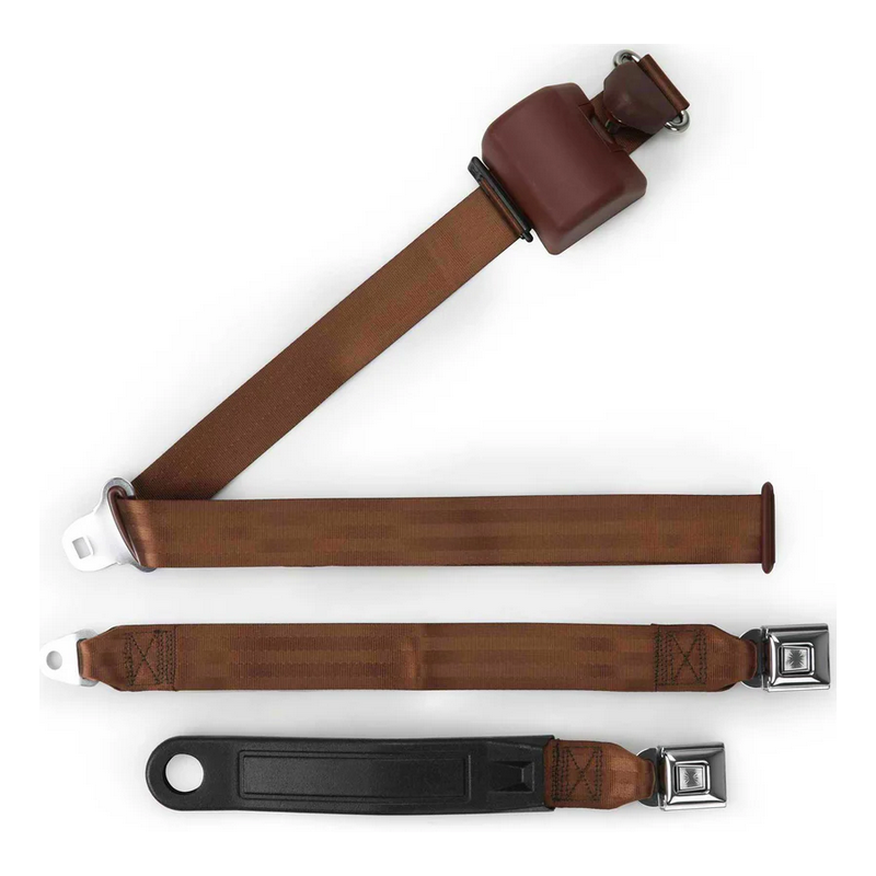 3pt brown retractable lap & shoulder belt starburst pushbutton 20 buckle RETROBELT 369-BRN-20