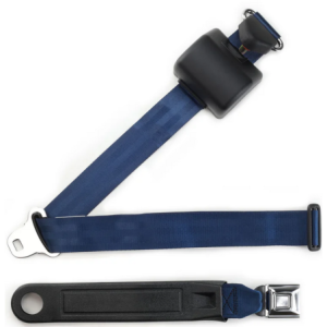 3pt dark blue retractable lap & shoulder belt starburst pushbutton buckle in 12 sleeve RETROBELT 369-DKB-12