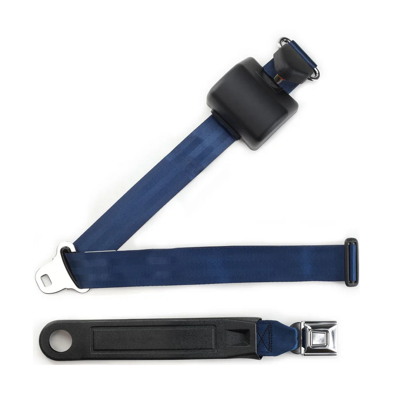 3pt dark blue retractable lap & shoulder belt starburst pushbutton buckle in 12 sleeve RETROBELT 369-DKB-12