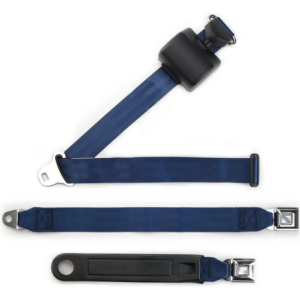 3pt dark blue retractable lap & shoulder belt starburst pushbutton 20 buckle RETROBELT 369-DKB-20